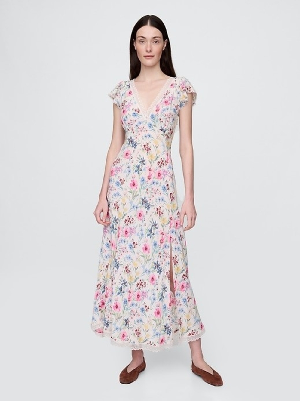 GAP NWT Floral V-Neck Maxi Dress in Pink and Blue